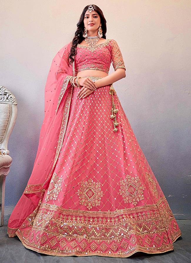 Premium Butterfly Net Pink Bridal Wear Embroidery Work Lehenga Choli